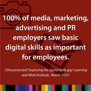 !00% of media, marketing, advertising and PR employers saw basic digital skills as important for employees